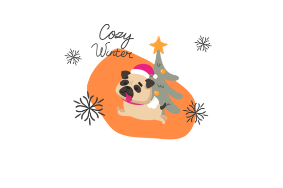 Charming Dog Christmas Winter Illustration