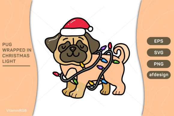 Charming Pug Wrapped in Christmas Light: A Versatile Graphic