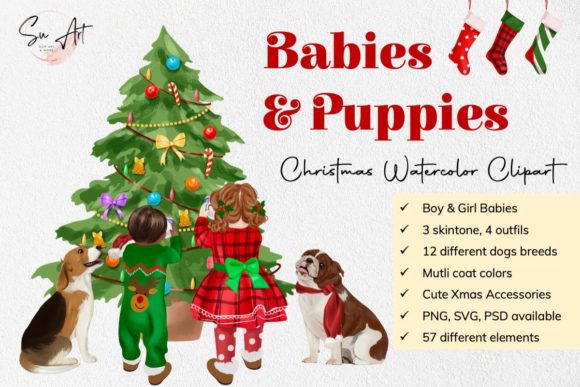 Christmas Babies Dogs Watercolor Clipart: A Festive Graphics Gem