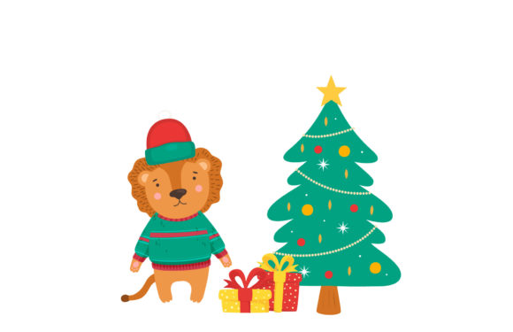 Lions Animals Christmas Celebration Art: A Festive Graphic Design Asset
