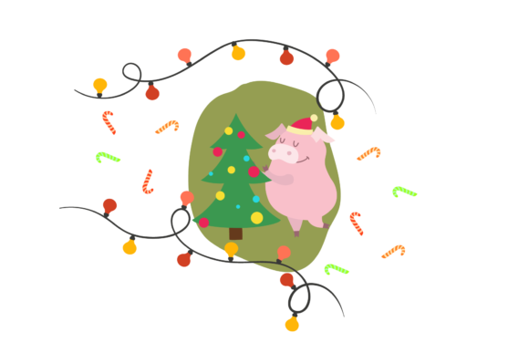 Pig Christmas Tree Illustration for Festive Graphics