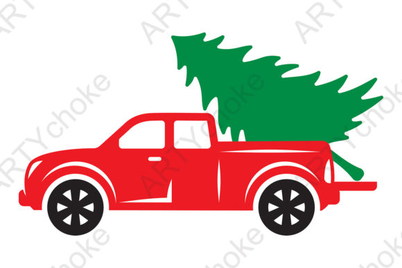 Red Pickup Truck Christmas Tree. SVG: A Festive Graphics Gem
